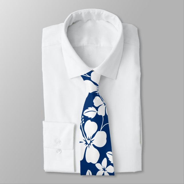 HAWAIIAN HULA (HIBISCUS) NAVY TIE (Tied)