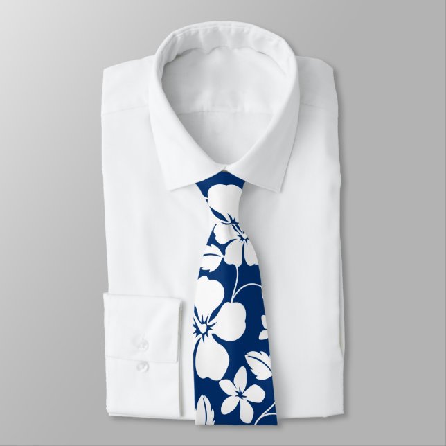 HAWAIIAN HULA (HIBISCUS) NAVY TIE (Tied)