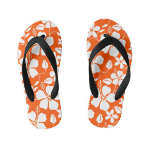 HAWAIIAN HULA (HIBISCUS) ORANGE KID'S FLIP FLOPS