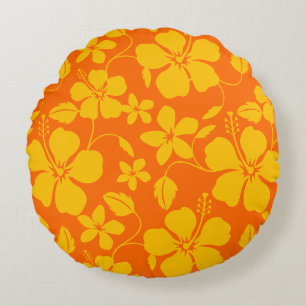 HAWAIIAN HULA (HIBISCUS) ORANGE MIX ROUND CUSHION