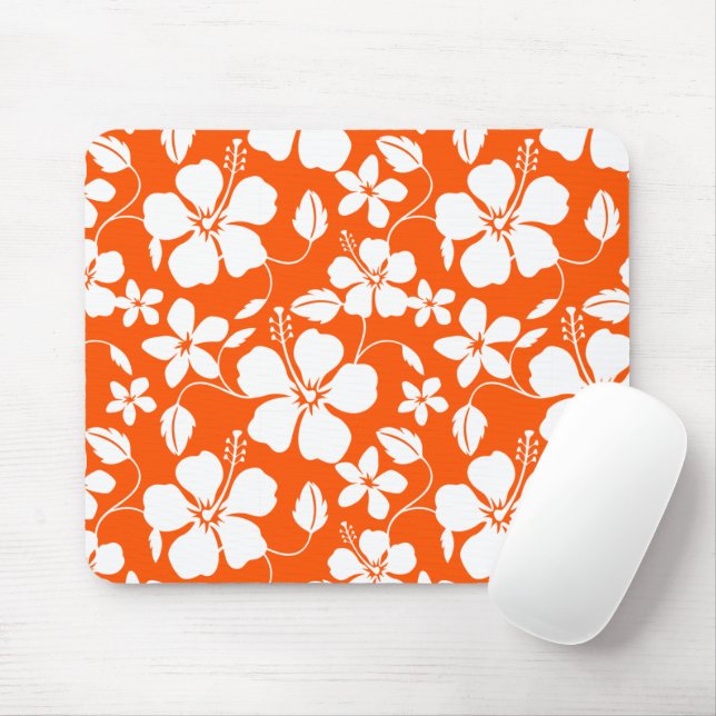 HAWAIIAN HULA (HIBISCUS) ORANGE MOUSE MAT (With Mouse)
