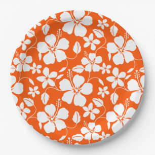 HAWAIIAN HULA (HIBISCUS) ORANGE PAPER PLATE