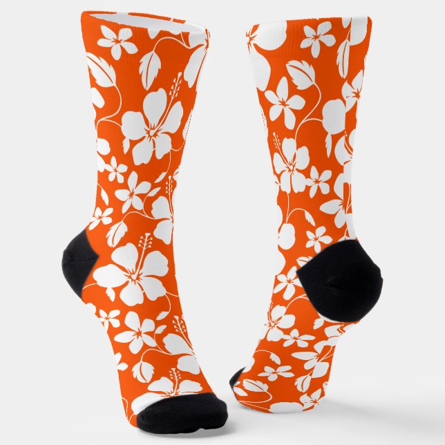 HAWAIIAN HULA (HIBISCUS) ORANGE SOCKS (Angled)