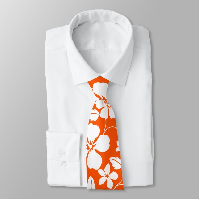 HAWAIIAN HULA (HIBISCUS) ORANGE TIE (Tied)
