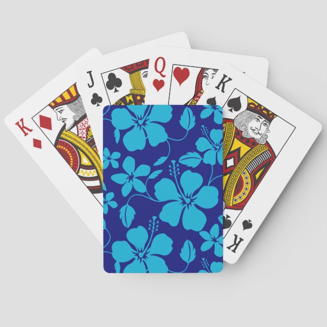 HAWAIIAN HULA (HIBISCUS) PATTERN DARK/LIGHT BLUE PLAYING CARDS (Back)