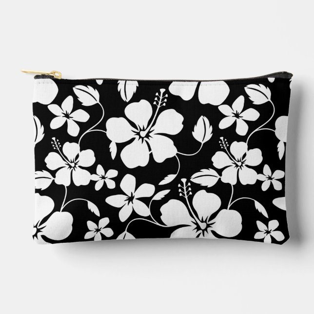 HAWAIIAN HULA (HIBISCUS) PATTERN IN BLACK ACCESSORY POUCH (Front)