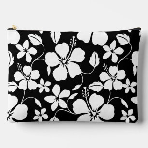 HAWAIIAN HULA (HIBISCUS) PATTERN IN BLACK ACCESSORY POUCH