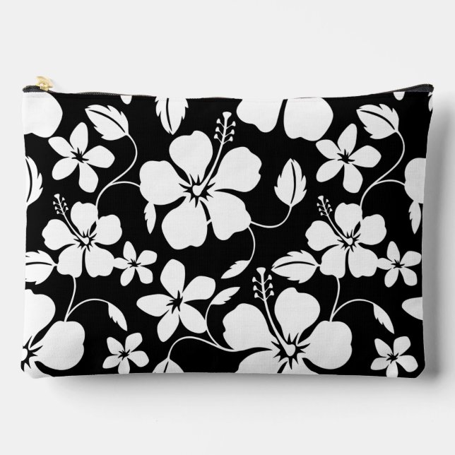 HAWAIIAN HULA (HIBISCUS) PATTERN IN BLACK ACCESSORY POUCH (Front)
