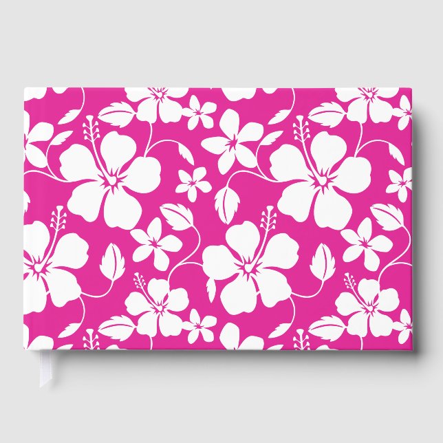 HAWAIIAN HULA (HIBISCUS) PATTERN IN HOT PINK GUEST BOOK (Front)