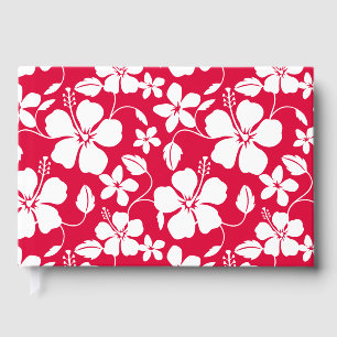 HAWAIIAN HULA (HIBISCUS) PATTERN IN RED GUEST BOOK