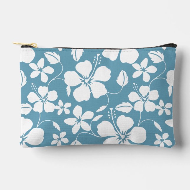 HAWAIIAN HULA (HIBISCUS) PATTERN IN SLATE BLUE ACCESSORY POUCH (Front)