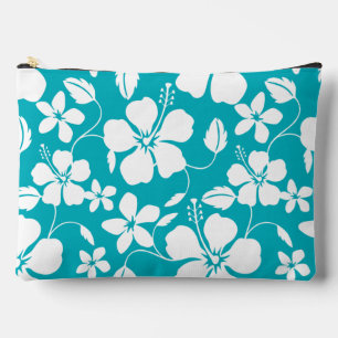 HAWAIIAN HULA (HIBISCUS) PATTERN IN TEAL ACCESSORY POUCH