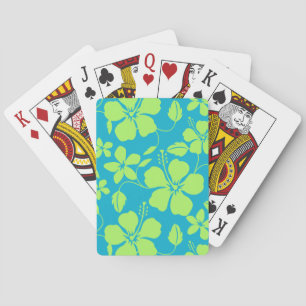 HAWAIIAN HULA (HIBISCUS) PATTERN in TEAL LIME Playing Cards