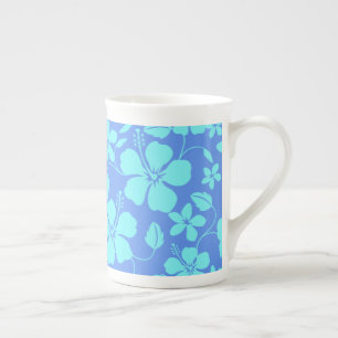 HAWAIIAN HULA (HIBISCUS) PERIWINKLE/TEAL BONE CHINA MUG