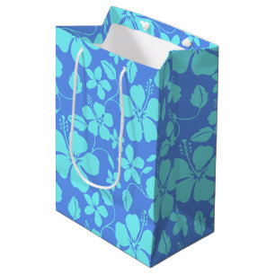HAWAIIAN HULA (HIBISCUS) PERIWINKLE/TEAL MEDIUM GIFT BAG
