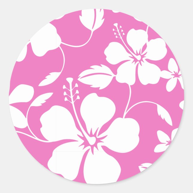 HAWAIIAN HULA (HIBISCUS) PINK CLASSIC ROUND STICKER (Front)