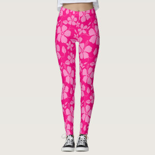 HAWAIIAN HULA (HIBISCUS) PINK GUAVA LEGGINGS