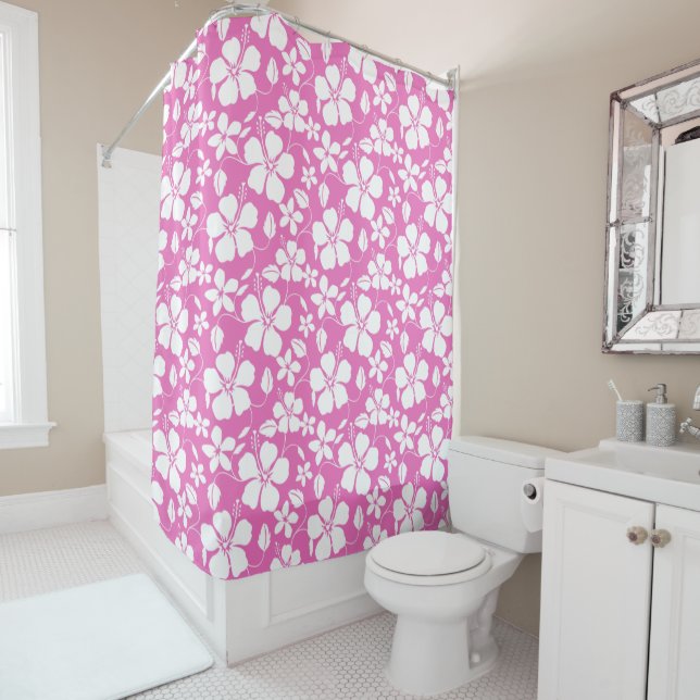 HAWAIIAN HULA (HIBISCUS) PINK SHOWER CURTAIN (In Situ)
