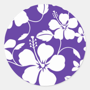 HAWAIIAN HULA (HIBISCUS) PURPLE CLASSIC ROUND STICKER