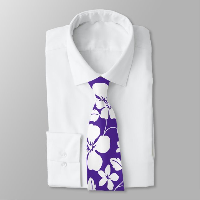 HAWAIIAN HULA (HIBISCUS) PURPLE NECK TIE (Tied)
