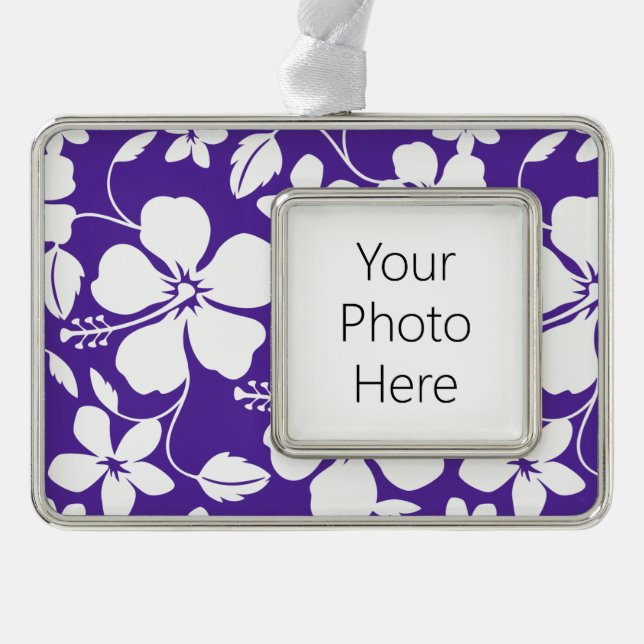 HAWAIIAN HULA (HIBISCUS) PURPLE SILVER PLATED FRAMED ORNAMENT (Front)