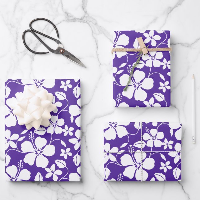 HAWAIIAN HULA (HIBISCUS) PURPLE WRAPPING PAPER SHEET (Front)