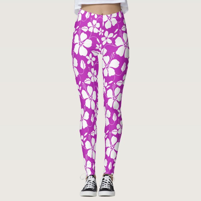 HAWAIIAN HULA (HIBISCUS) RASPBERRY LEGGINGS (Front)