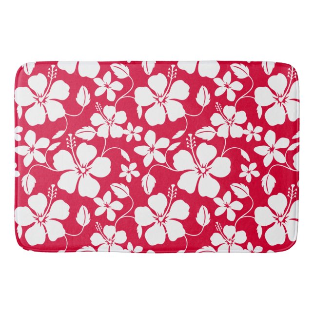 HAWAIIAN HULA (HIBISCUS) RED BATH MAT (Front)