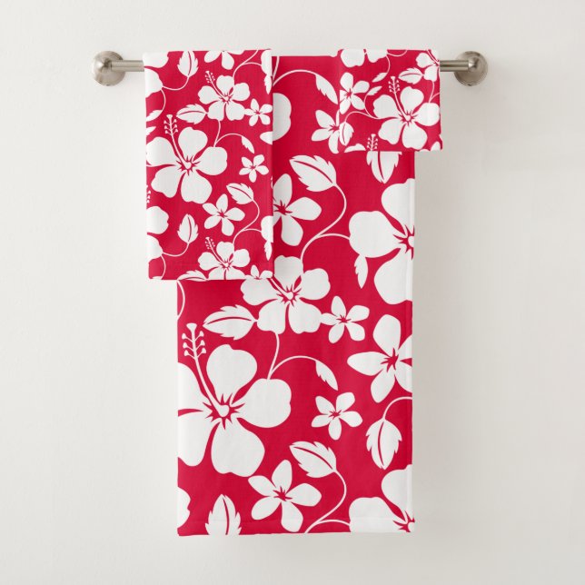 HAWAIIAN HULA (HIBISCUS) RED BATH TOWEL SET (Insitu)