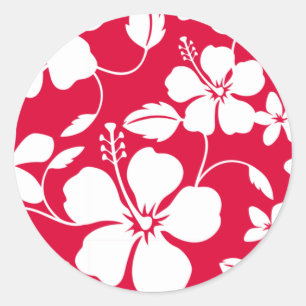 HAWAIIAN HULA (HIBISCUS) RED CLASSIC ROUND STICKER