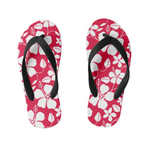 HAWAIIAN HULA (HIBISCUS) RED KID'S FLIP FLOPS