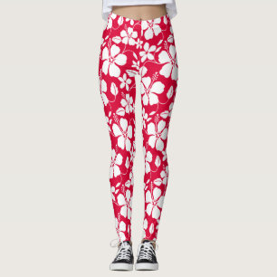 HAWAIIAN HULA (HIBISCUS) RED LEGGINGS