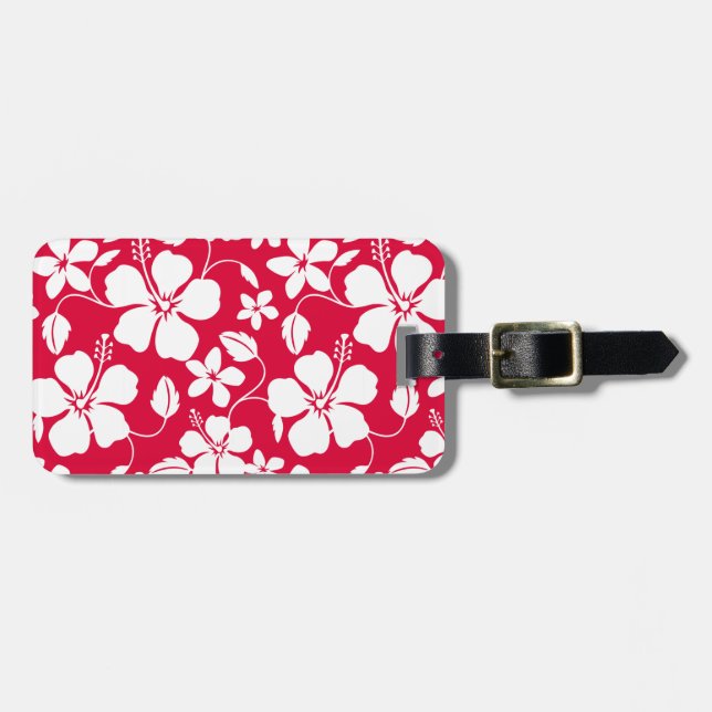 HAWAIIAN HULA (HIBISCUS) RED LUGGAGE TAG (Front Horizontal)