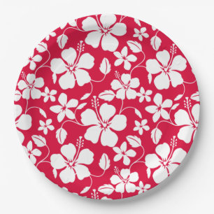 HAWAIIAN HULA (HIBISCUS) RED PAPER PLATE