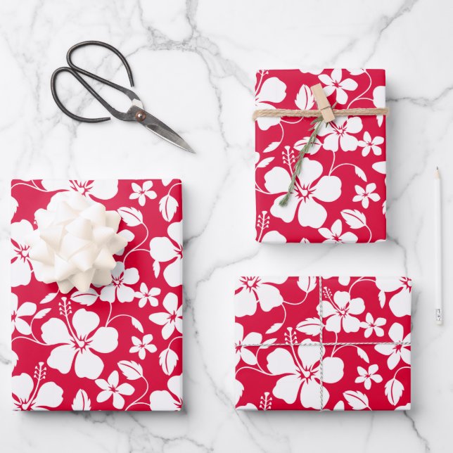 HAWAIIAN HULA (HIBISCUS) RED WRAPPING PAPER SHEET (Front)