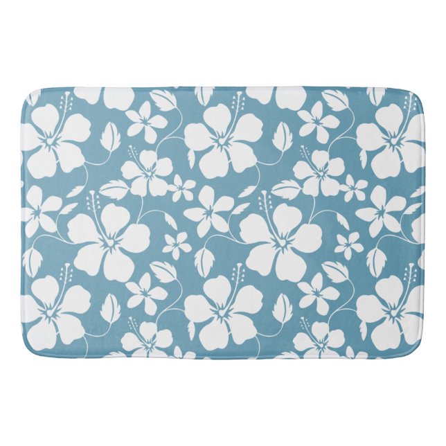 HAWAIIAN HULA (HIBISCUS) SLATE BLUE BATH MAT (Front)