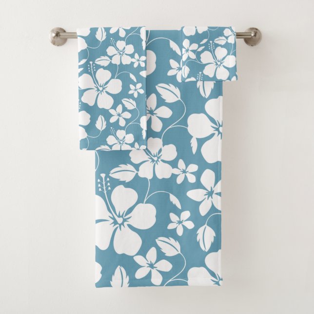 HAWAIIAN HULA (HIBISCUS) SLATE BLUE BATH TOWEL SET (Insitu)
