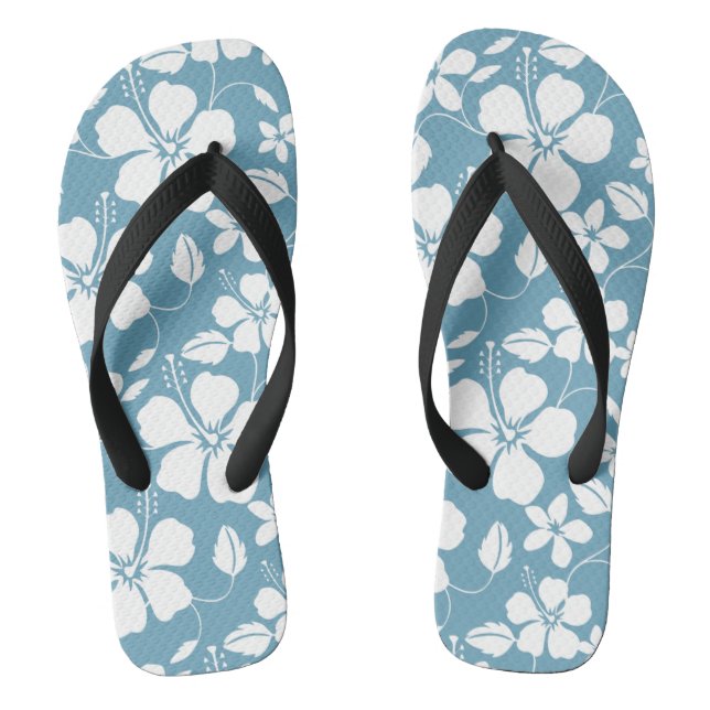 HAWAIIAN HULA (HIBISCUS) SLATE BLUE FLIP FLOPS (Footbed)