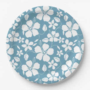 HAWAIIAN HULA (HIBISCUS) SLATE BLUE PAPER PLATE