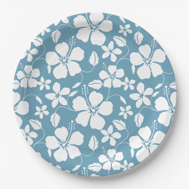 HAWAIIAN HULA (HIBISCUS) SLATE BLUE PAPER PLATE (Front)