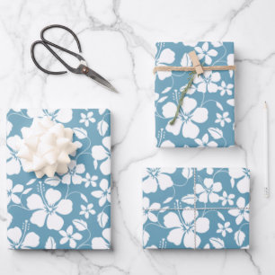 HAWAIIAN HULA (HIBISCUS) SLATE BLUE WRAPPING PAPER SHEET