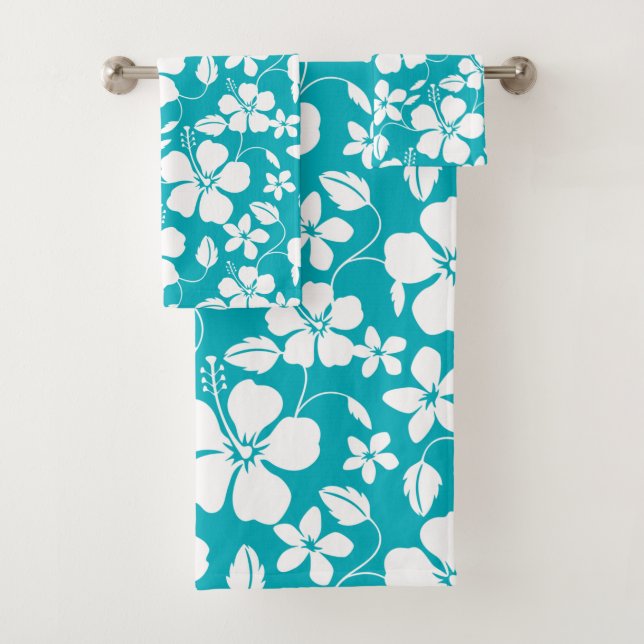 HAWAIIAN HULA (HIBISCUS) TEAL BATH TOWEL SET (Insitu)