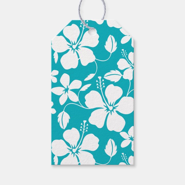 HAWAIIAN HULA (HIBISCUS) TEAL GIFT TAGS (Front)
