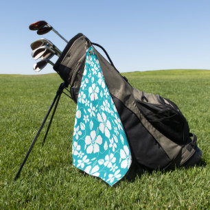 HAWAIIAN HULA (HIBISCUS) TEAL GOLF TOWEL