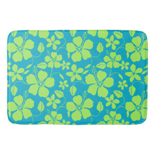 HAWAIIAN HULA (HIBISCUS) TEAL LIME BATH MAT