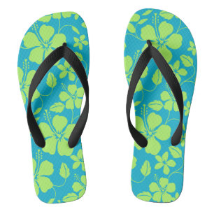HAWAIIAN HULA (HIBISCUS) TEAL LIME FLIP FLOPS