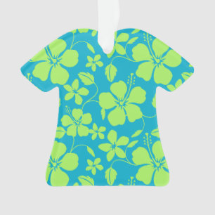HAWAIIAN HULA (HIBISCUS) TEAL LIME ORNAMENT