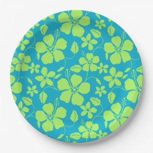HAWAIIAN HULA (HIBISCUS) TEAL LIME PAPER PLATE