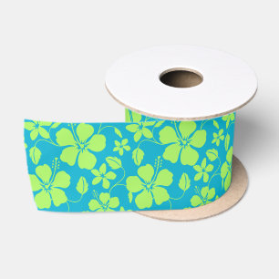 HAWAIIAN HULA (HIBISCUS) TEAL LIME SATIN RIBBON