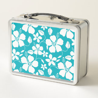 HAWAIIAN HULA (HIBISCUS) TEAL METAL LUNCH BOX